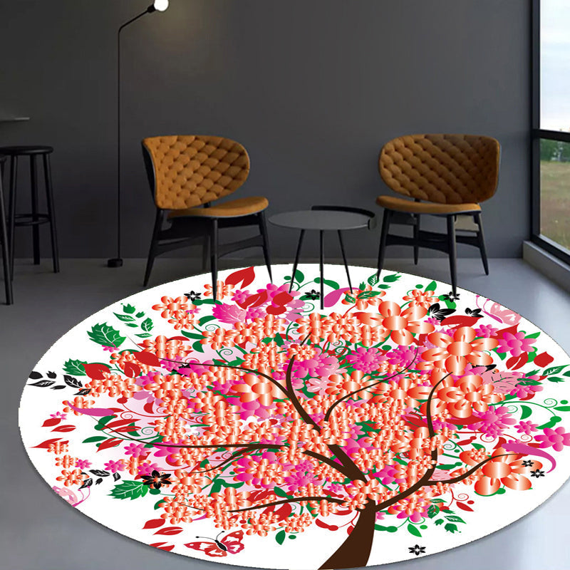 Sikunuo | Unique Flower Pattern Carpet Pink and Orange Child's Carpet Polyester Pet Friendly Washable Non-Slip Back Carpet for the Children's Room