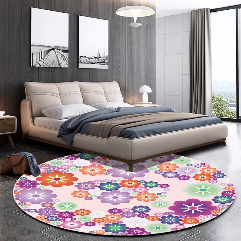 Sikunuo | Unique Flower Pattern Carpet Pink and Orange Child's Carpet Polyester Pet Friendly Washable Non-Slip Back Carpet for the Children's Room