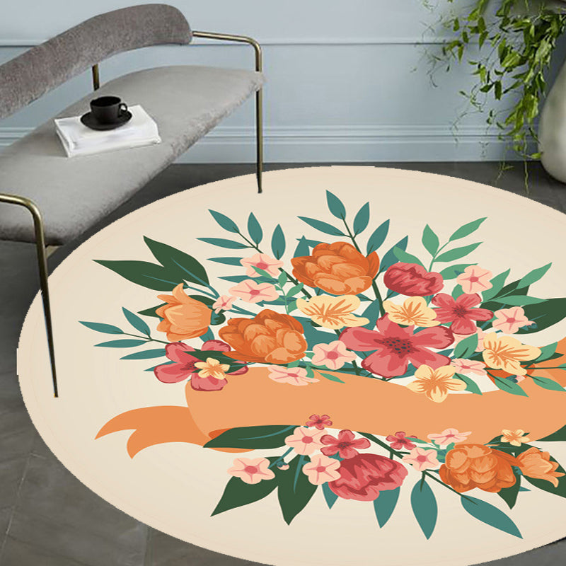 Sikunuo | Unique Flower Pattern Carpet Pink and Orange Child's Carpet Polyester Pet Friendly Washable Non-Slip Back Carpet for the Children's Room