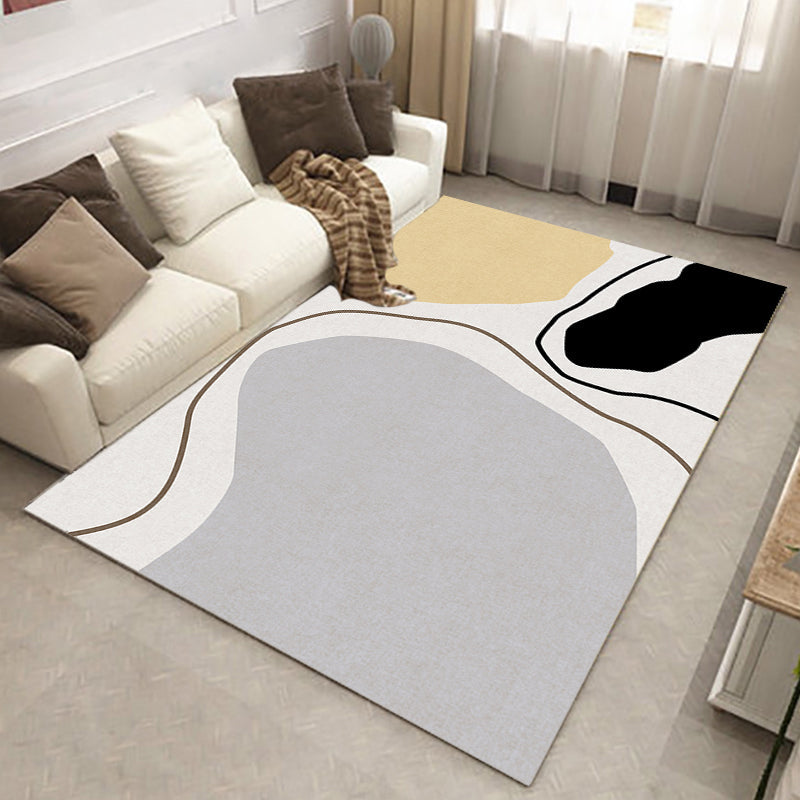 Sikunuo | Novelty Abstract Area Rug Beige Polyester Rug Non-Slip Back Washable Pet Friendly Area Rug for Living Room