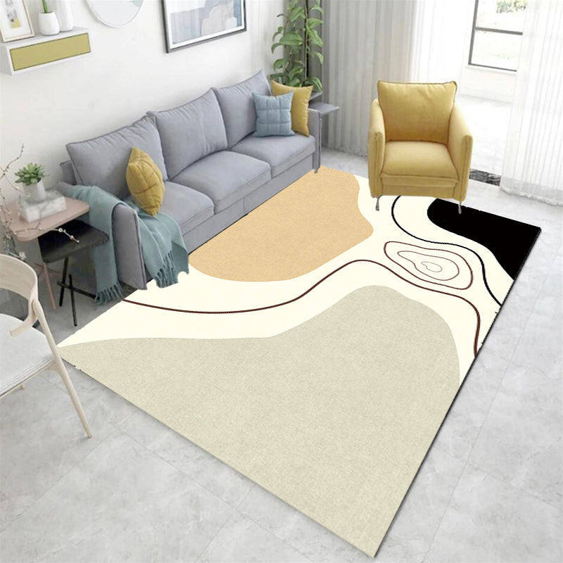 Sikunuo | Novelty Abstract Area Rug Beige Polyester Rug Non-Slip Back Washable Pet Friendly Area Rug for Living Room
