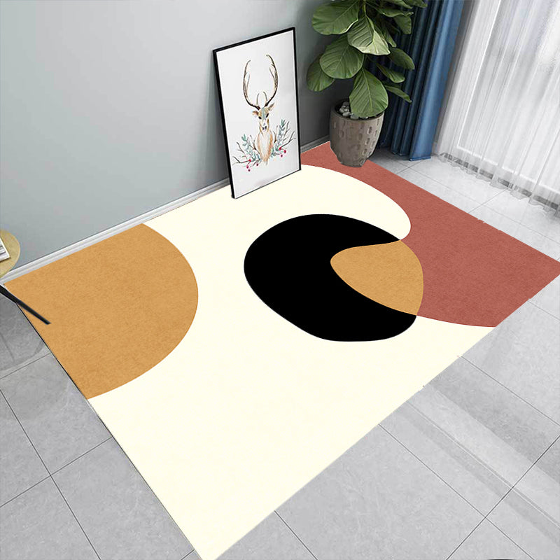 Sikunuo | Novelty Abstract Area Rug Beige Polyester Rug Non-Slip Back Washable Pet Friendly Area Rug for Living Room
