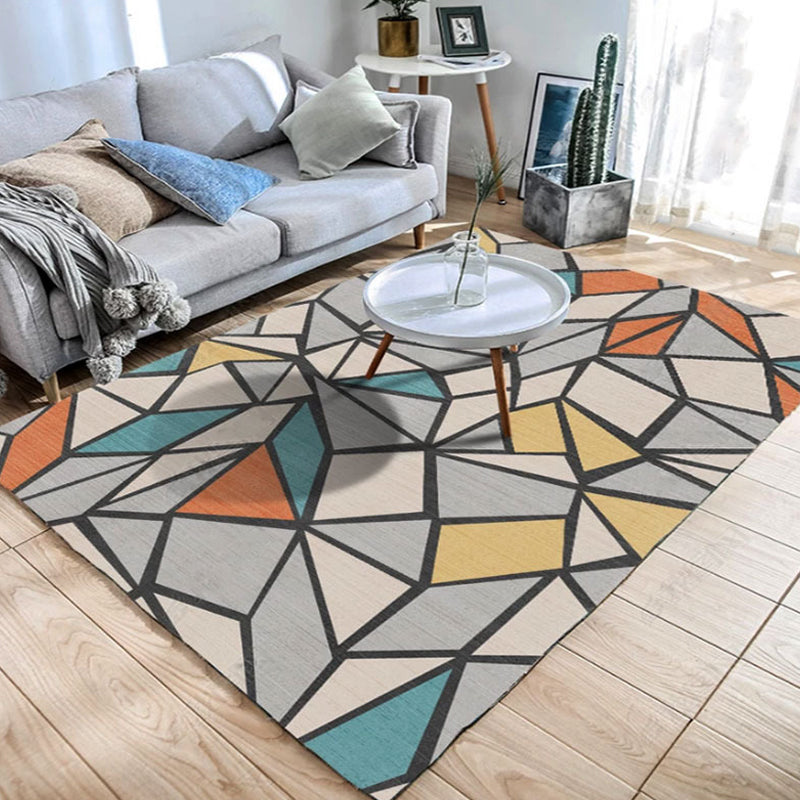 Sikunuo | Color Block Geometric Living Room Rug Polyester Novelty Abstract Rug Washable Pet Friendly Carpet