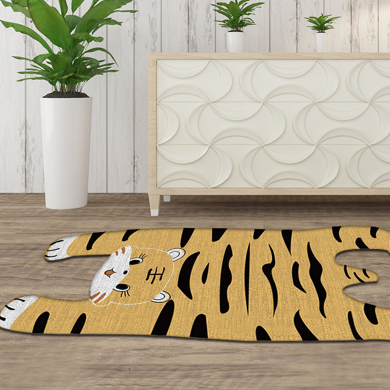 Sikunuo | Gray and Yellow Irregular Carpet Children's Room Animal Tiger Pattern Rug Polyester Pet Friendly Carpet