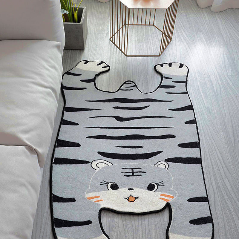 Sikunuo | Gray and Yellow Irregular Carpet Children's Room Animal Tiger Pattern Rug Polyester Pet Friendly Carpet