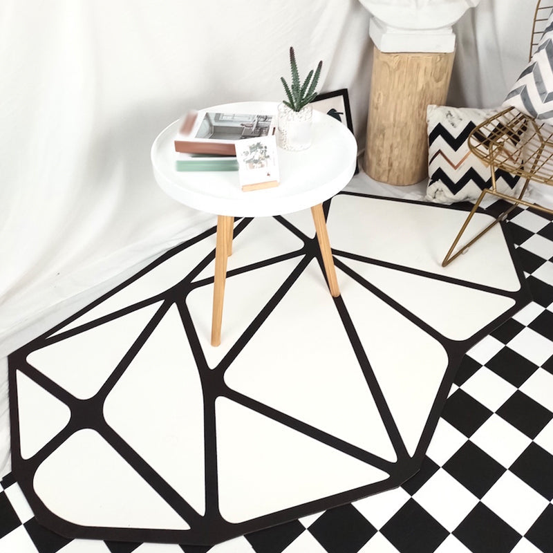 Sikunuo | Black and White Bedroom Carpet Contemporary Geometric Pattern Rug Leather Pet Friendly Non-Slip Area Rug