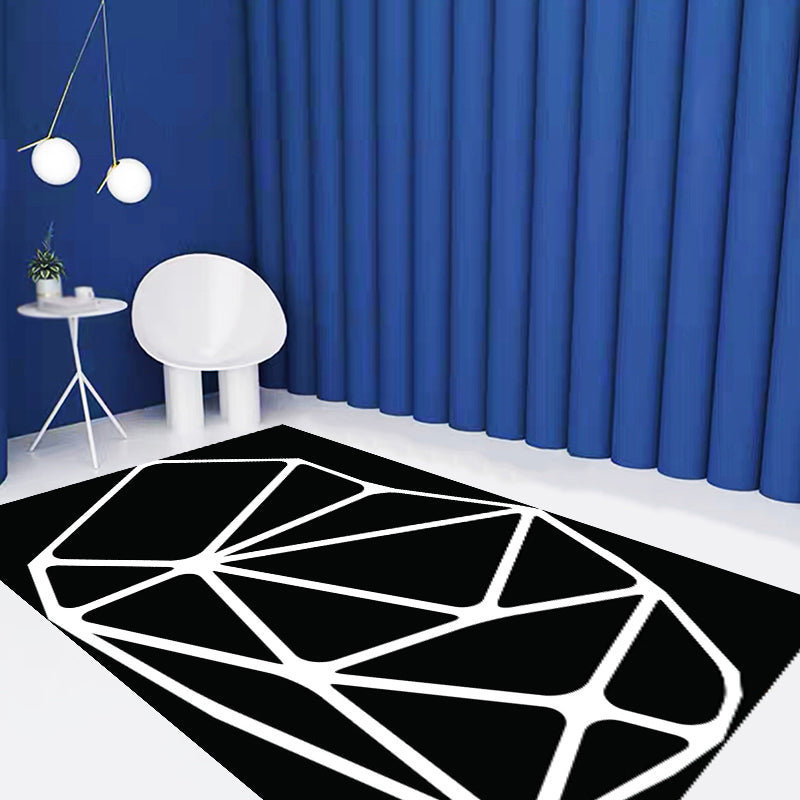 Sikunuo | Black and White Bedroom Carpet Contemporary Geometric Pattern Rug Leather Pet Friendly Non-Slip Area Rug