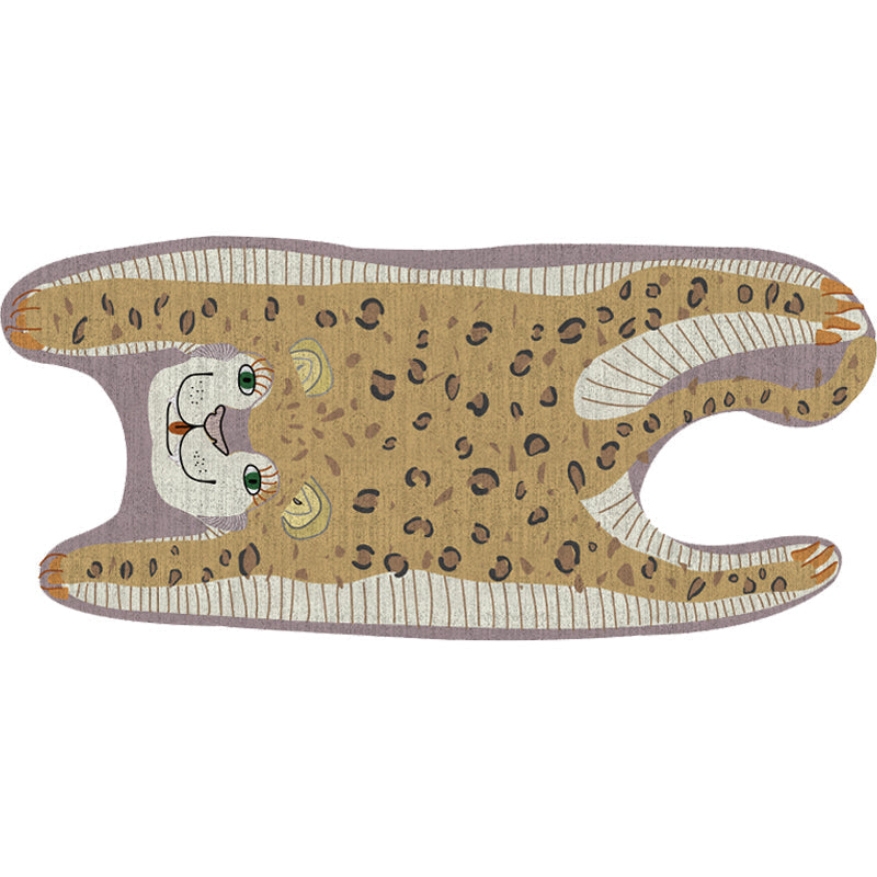 Sikunuo | Kids Irregular Bedroom Carpet in Yellow and Purple Animal Leopard Pattern Rug Polyester Non-Slip Base Rug