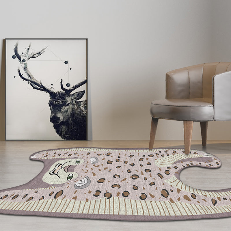 Sikunuo | Kids Irregular Bedroom Carpet in Yellow and Purple Animal Leopard Pattern Rug Polyester Non-Slip Base Rug