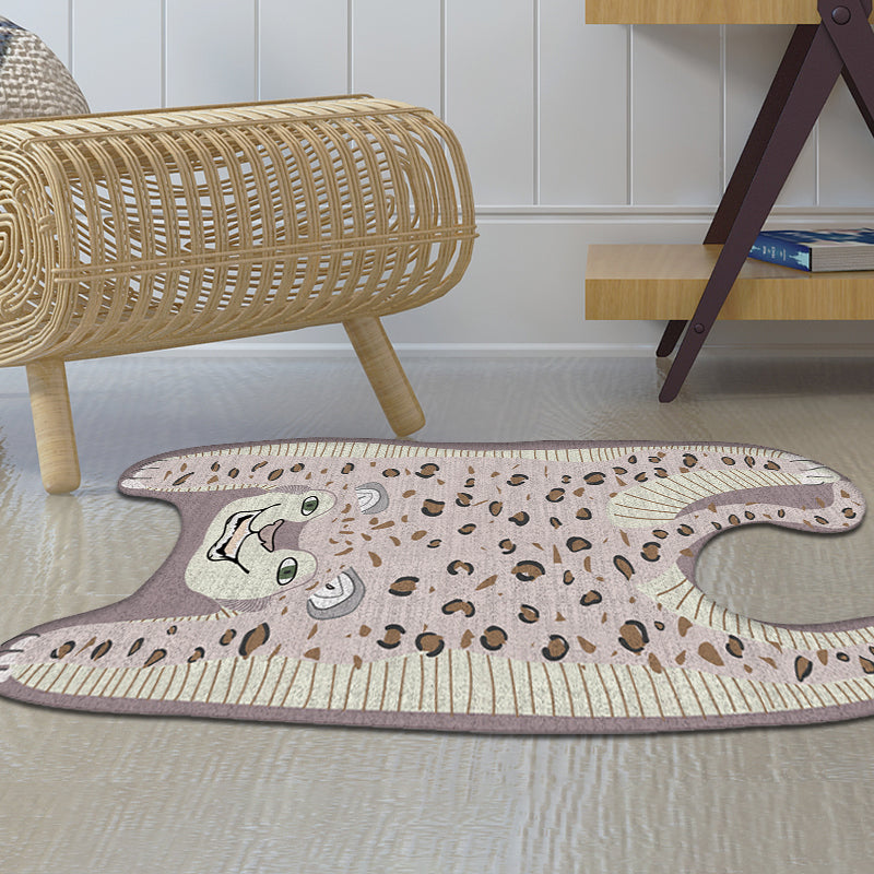 Sikunuo | Kids Irregular Bedroom Carpet in Yellow and Purple Animal Leopard Pattern Rug Polyester Non-Slip Base Rug