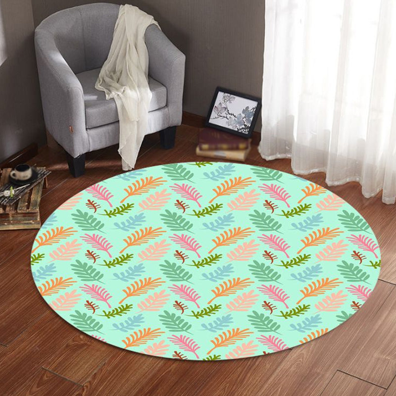 Sikunuo | Unique Leaf Pattern Rug Green Children's Rug Polyester Washable Pet Friendly Non-Slip Carpet for Children's Room