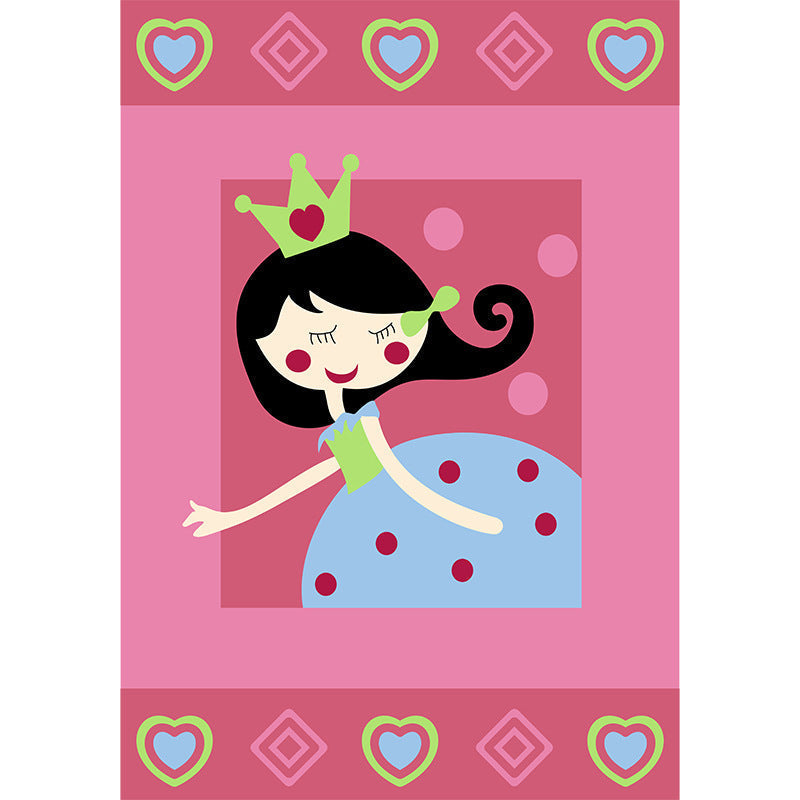 Sikunuo | Cute Cartoon Character Pattern Rug Pink Kids Rug Polyester Washable Pet Friendly Non-Slip Rug for the Nursery