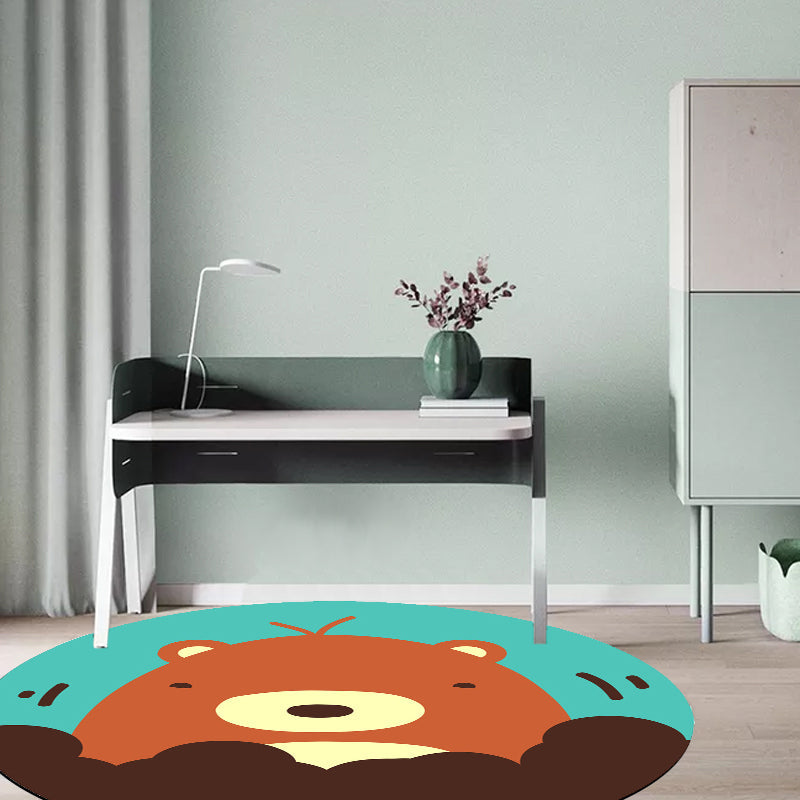 Sikunuo | Kids Cartoon Animal Pattern Rug Blue and Pink Polyester Rug Washable Pet Friendly Non-Slip Rug for the Children's Room