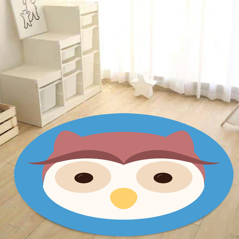 Sikunuo | Kids Cartoon Animal Pattern Rug Blue and Pink Polyester Rug Washable Pet Friendly Non-Slip Rug for the Children's Room