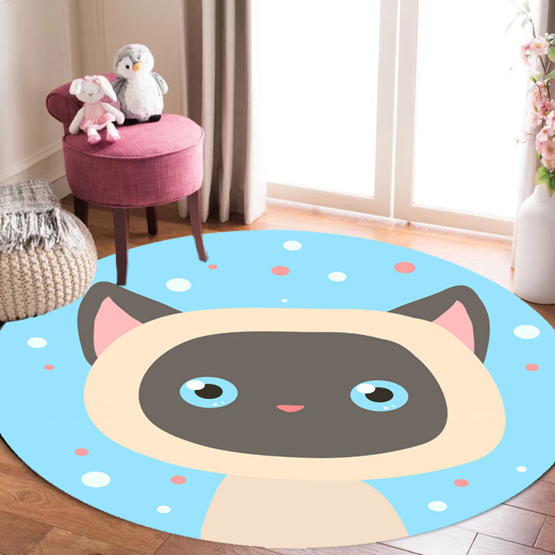 Sikunuo | Kids Cartoon Animal Pattern Rug Blue and Pink Polyester Rug Washable Pet Friendly Non-Slip Rug for the Children's Room