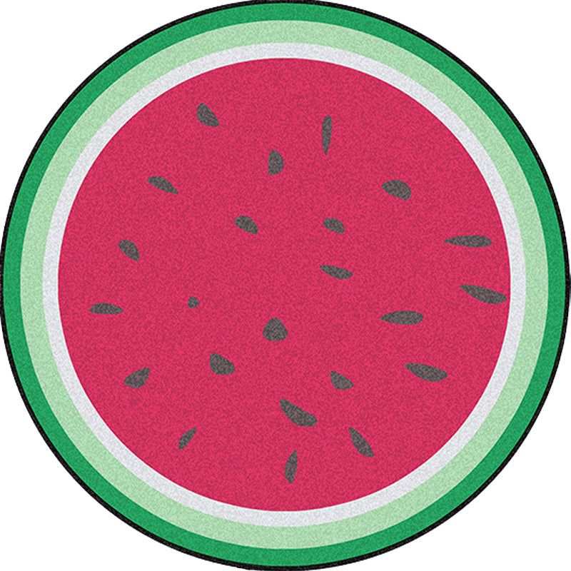Sikunuo | Unique Watermelon Pattern Rug Red and Green Kids Rug Polyester Washable Pet Friendly Non-Slip Carpet for Children's Room