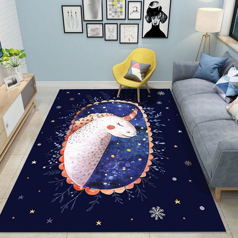 Sikunuo | Colorful Cartoon Animal Pattern Area Rug Pink and Blue Children Rug Polyester Pet-Friendly Washable Non-Slip Back Area Rug for Daycare
