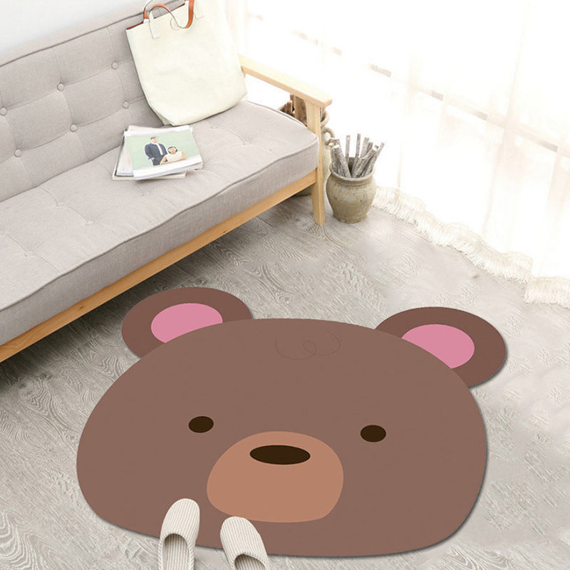 Sikunuo | Kawaii Cartoon Animal Pattern Rug Brown and Yellow Kids Rug Polyester Washable Pet Friendly Non-Slip Carpet for Kids Room