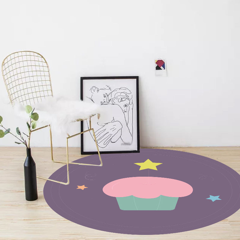 Sikunuo | Novelty Cake Pattern Rug Brown and Purple Kids Rug Polyester Pet Friendly Washable Area Rug for the Children's Room