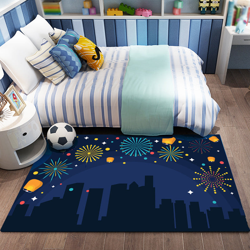 Sikunuo | Pink and Blue Children's Carpet Polyester Forest and City Pattern Carpet Pet Friendly Washable Non-Slip Backing Carpet for Decoration