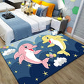 Sikunuo | Kids Cartoon Dolphin Pattern Rug with Star Green and Blue Polyester Rug Washable Pet Friendly Non-Slip Area Rug for Kids Room