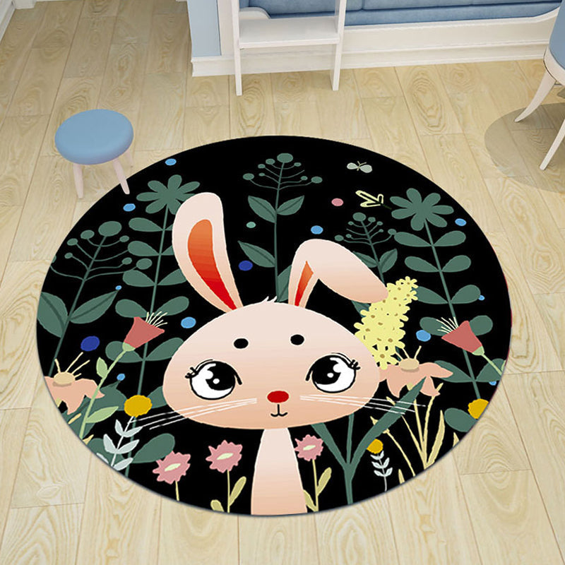 Sikunuo | pink and blue children's rug polyester cartoon animals pattern rug pet friendly washable non-slip back rug for decoration