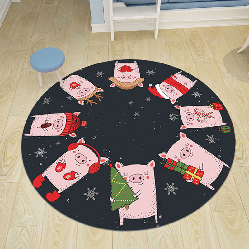 Sikunuo | pink and blue children's rug polyester cartoon animals pattern rug pet friendly washable non-slip back rug for decoration
