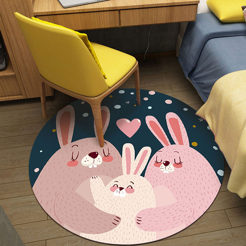 Sikunuo | Cute Cartoon Character Pattern Rug Pink Kids Rug Polyester Washable Pet Friendly Non-Slip Rug for the Nursery