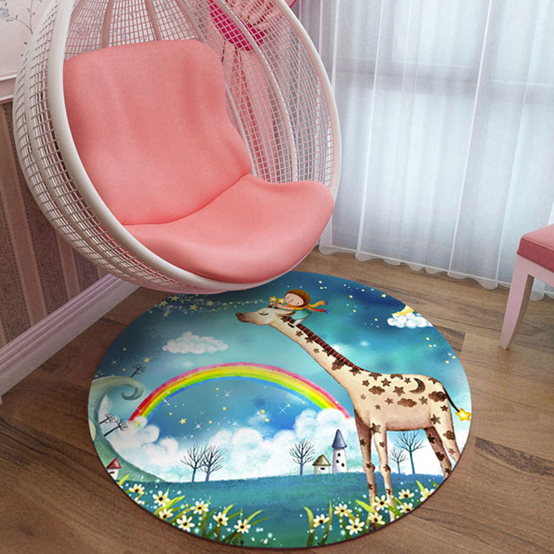 Sikunuo | Cute Cartoon Character Pattern Rug Pink Kids Rug Polyester Washable Pet Friendly Non-Slip Rug for the Nursery