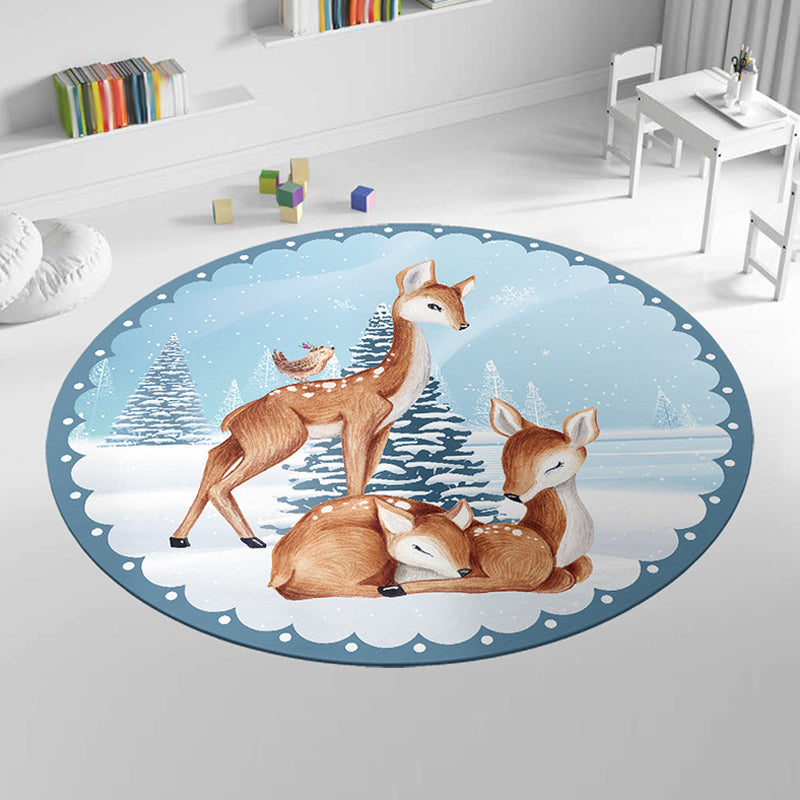 Sikunuo | Cute Cartoon Animal Pattern Rug Multicolor Children's Rug Polyester Washable Pet-Friendly Non-Slip Carpet for Kids' Room