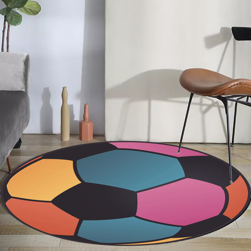Sikunuo | Kids Sports Pattern Rug Multicolored Polyester Rug Washable Pet-Friendly Non-Slip Rug for the Children's Room