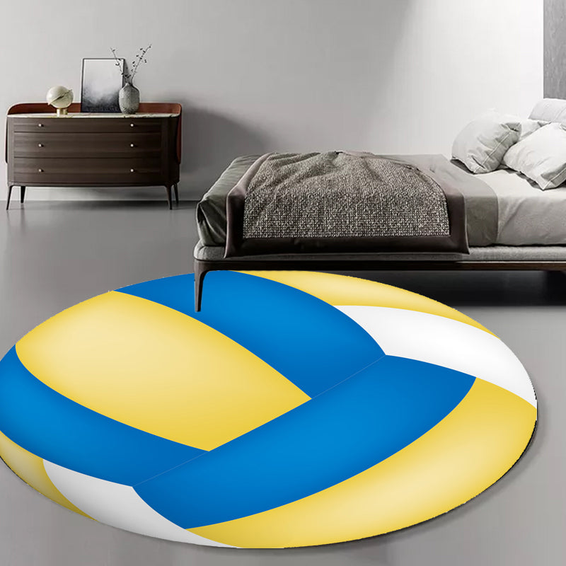 Sikunuo | Kids Sports Pattern Rug Multicolored Polyester Rug Washable Pet-Friendly Non-Slip Rug for the Children's Room