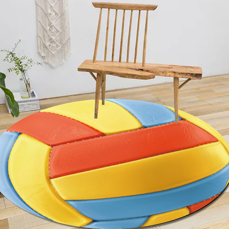 Sikunuo | Kids Sports Pattern Rug Multicolored Polyester Rug Washable Pet-Friendly Non-Slip Rug for the Children's Room