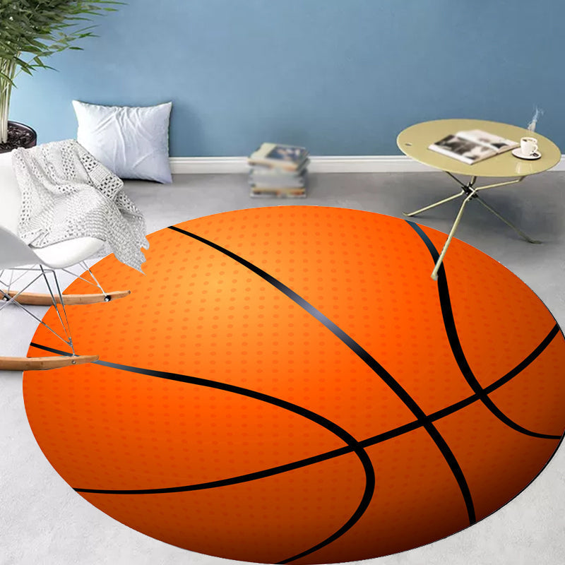 Sikunuo | Stylish Sport Pattern Carpet Orange Multicolor Children's Carpet Polyester Pet Friendly Washable Area Rug for Children's Room