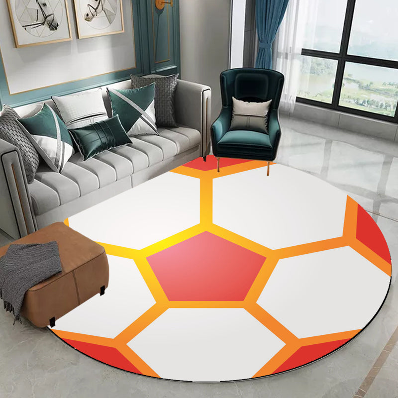 Sikunuo | Stylish Sport Pattern Carpet Orange Multicolor Children's Carpet Polyester Pet Friendly Washable Area Rug for Children's Room