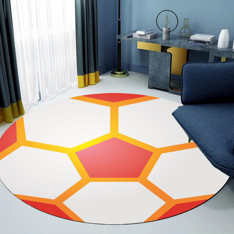 Sikunuo | Stylish Sport Pattern Carpet Orange Multicolor Children's Carpet Polyester Pet Friendly Washable Area Rug for Children's Room