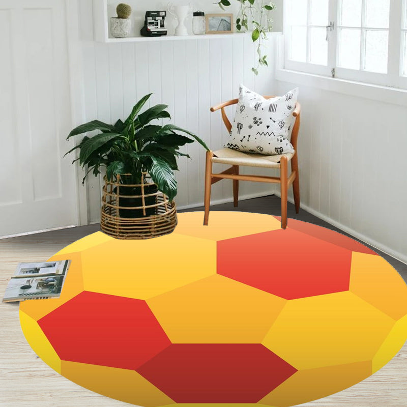 Sikunuo | Stylish Sport Pattern Carpet Orange Multicolor Children's Carpet Polyester Pet Friendly Washable Area Rug for Children's Room