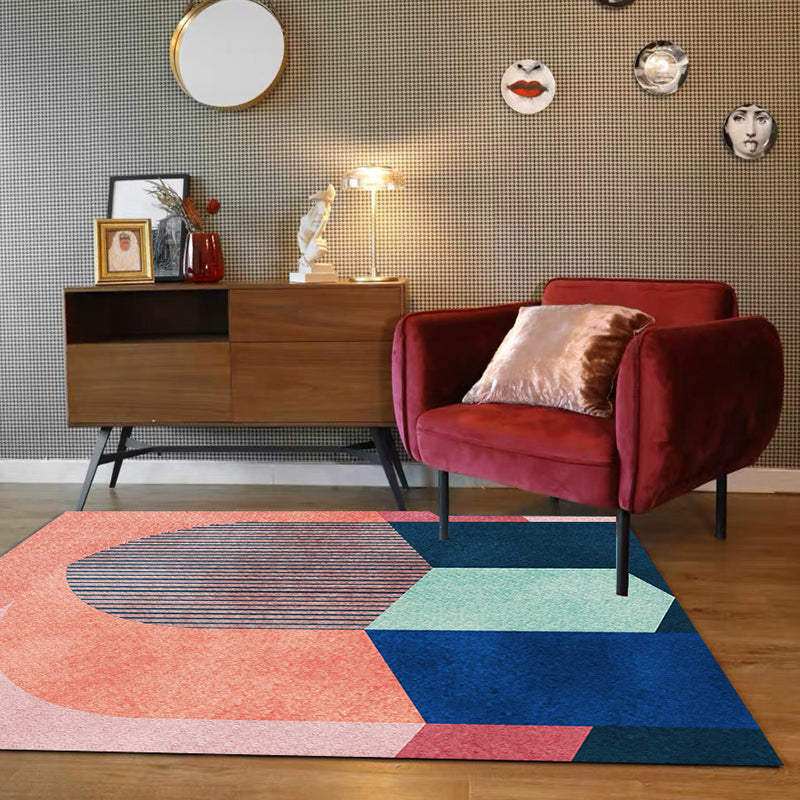 Sikunuo | Stylish colorblock striped rug red Casual rug polyester pet-friendly washable rug for the living room