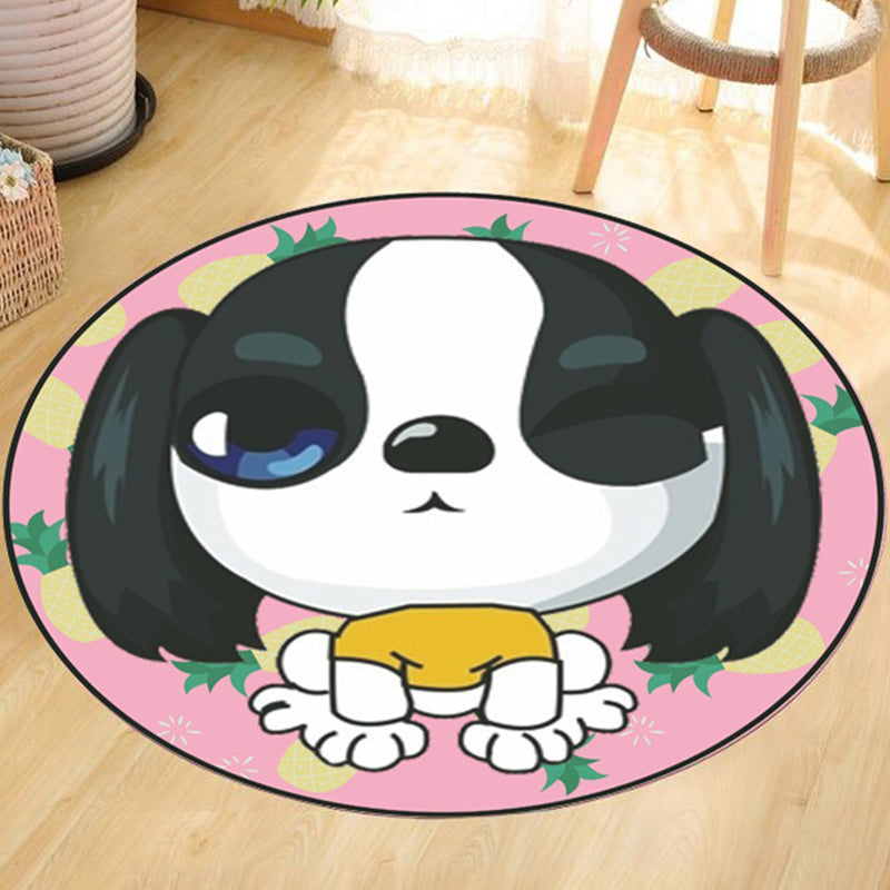 Sikunuo | Gray and Yellow Children's Carpet Polyester Dog and Cat Pattern Carpet Pet Friendly Washable Non-Slip Backing Carpet for Decoration