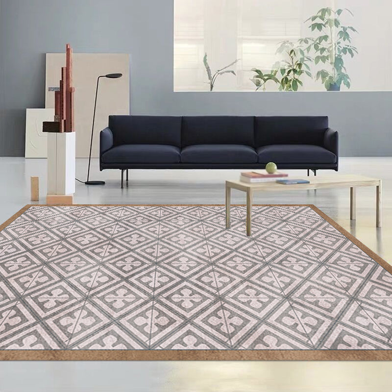 Sikunuo | Retro Tribal geometric pattern rug Brown and Blue rug Polyester washable pet-friendly non-slip rug for living room