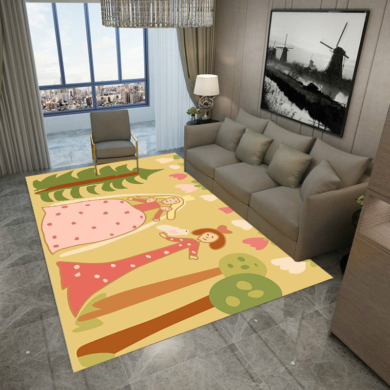 Sikunuo | Kids Plant Pattern Carpet Green and Blue Polyester Carpet Washable Pet Friendly Non-Slip Carpet for the Children's Room