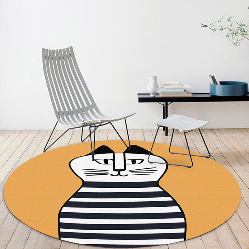 Sikunuo | Kids Ship Pattern Rug Beige and Orange Polyester Rug Washable Pet-Friendly Non-Slip Rug for the Children's Room