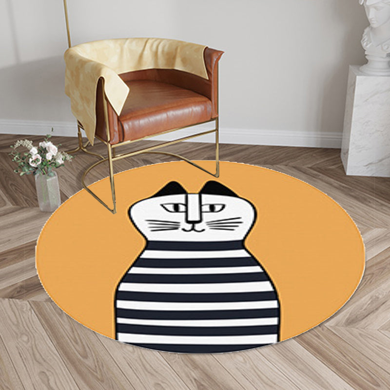 Sikunuo | Kids Ship Pattern Rug Beige and Orange Polyester Rug Washable Pet-Friendly Non-Slip Rug for the Children's Room