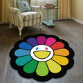 Sikunuo | Colorful Flower Pattern Rug Black Multicolor Kids Rug Polyester Pet Friendly Washable Area Rug for Kids Room
