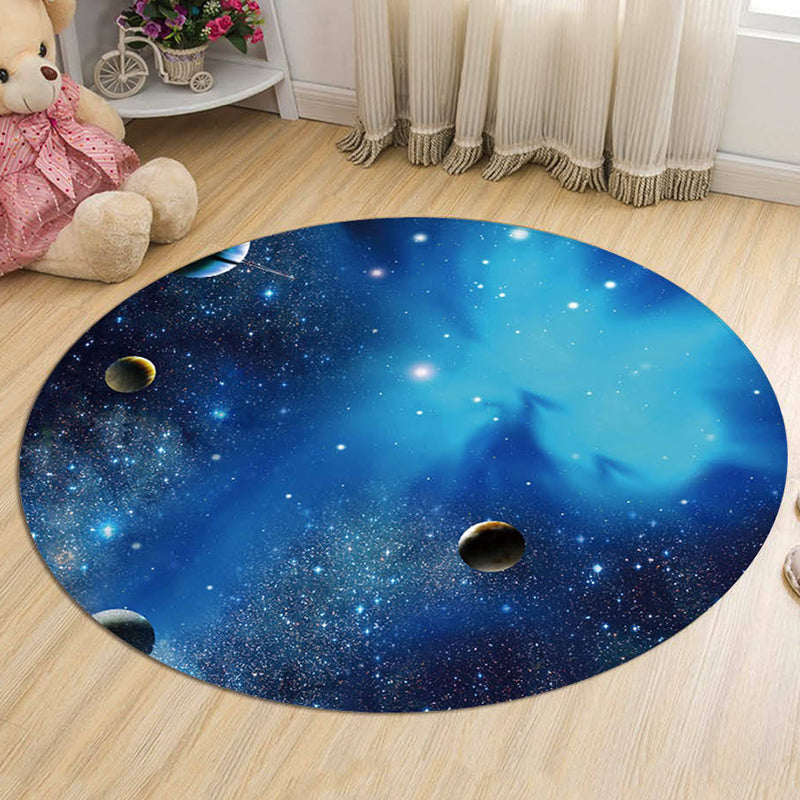 Sikunuo | Kids Galaxy Pattern Rug Blue and Purple Polyester Rug Washable Pet Friendly Non-Slip Rug for the Children's Room