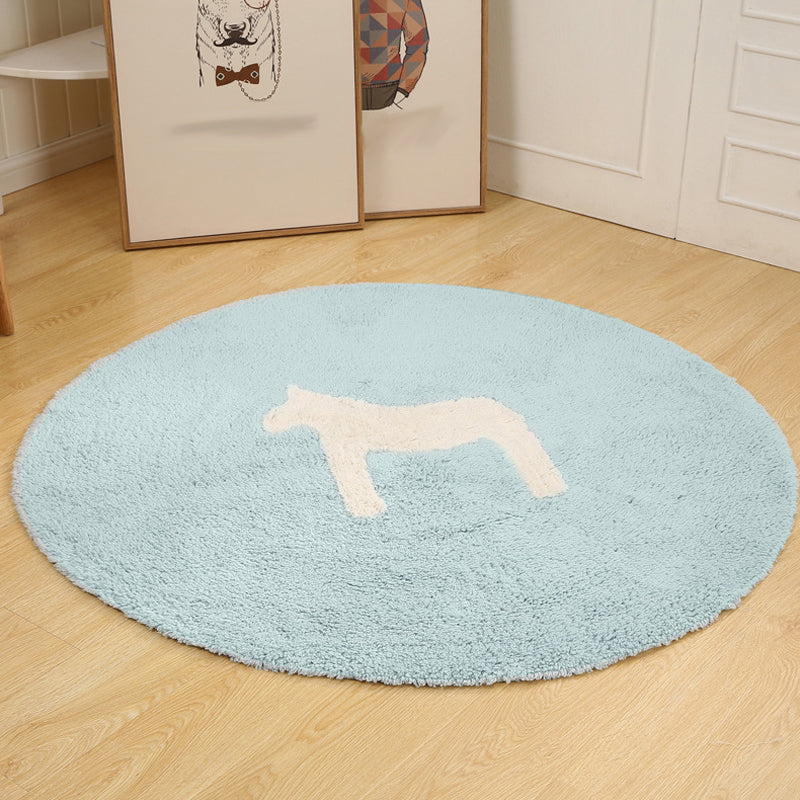 Sikunuo | Children's horse pattern rug Blue and Khaki Cotton rug Washable Pet-friendly Non-slip rug for the children's room