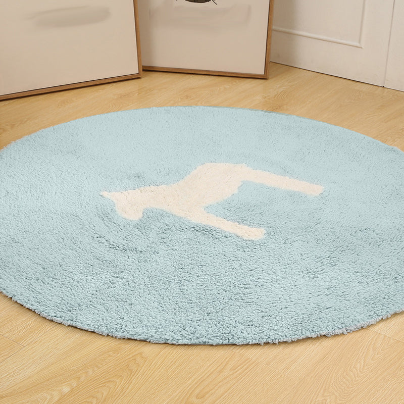 Sikunuo | Children's horse pattern rug Blue and Khaki Cotton rug Washable Pet-friendly Non-slip rug for the children's room