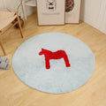Sikunuo | Children's horse pattern rug Blue and Khaki Cotton rug Washable Pet-friendly Non-slip rug for the children's room