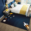 Sikunuo | Stylish Outer Space Pattern Rug Blue and Black Children's Rug Polyester Washable Pet-Friendly Non-Slip Rug for the Children's Room