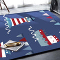 Sikunuo | Blue Children's Carpet Polyester Lantern and Ship Pattern Carpet Pet Friendly Washable Non-Slip Backing Carpet for Decoration